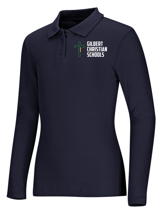 Girls Long Sleeve Fitted Interlock Polo
