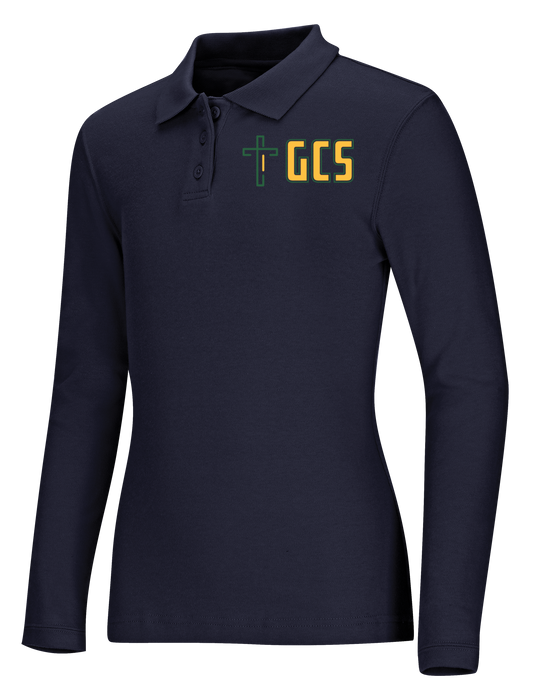 Girls Long Sleeve Fitted Interlock Polo